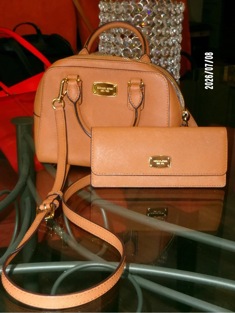 Michael Kors Peach-Tan Mini Dome Satchel with Wallet